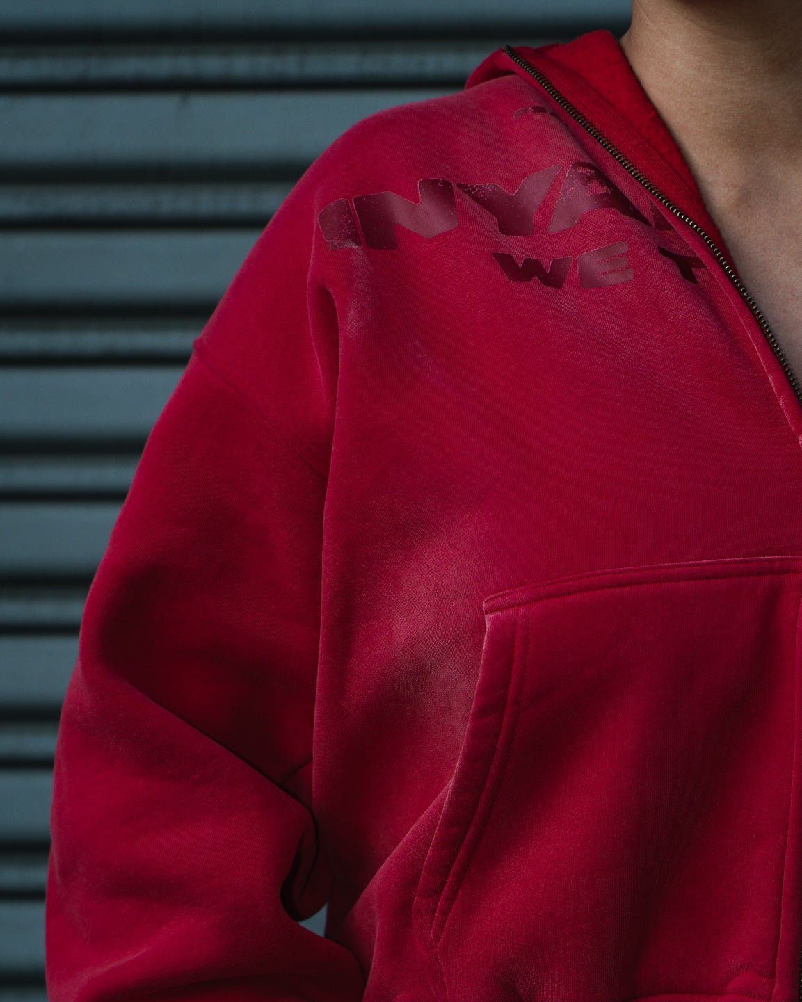 Red Sun-Faded Zip Hoodie