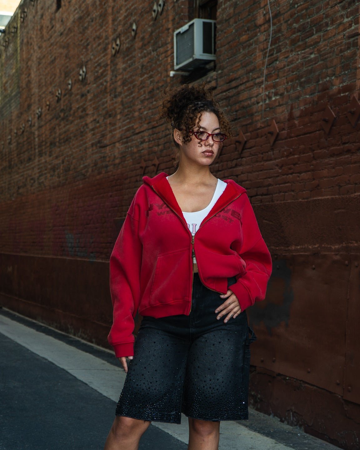 Red Sun-Faded Zip Hoodie